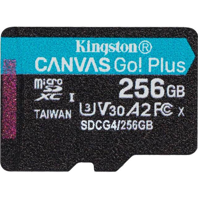 Kingston Canvas Go Plus microSDXC minneskort Gen4 200 MB/s A2 U3 V30 256 GB kort + adapter SDCG4/256 GB