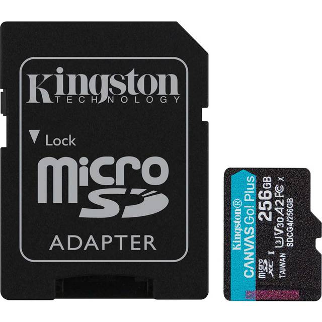 Kingston Canvas Go Plus microSDXC minneskort Gen4 200 MB/s A2 U3 V30 256 GB kort + adapter SDCG4/256 GB