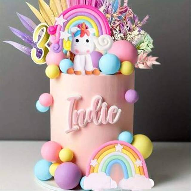 SHEIN 29pcs Unicorn Cake Topper, Rainbow Birthday Cake Decoration, Unicorn Theme Party Suppliers With 20pcs Balls And 5pcs Gold Stars, Party Favors Rainbow