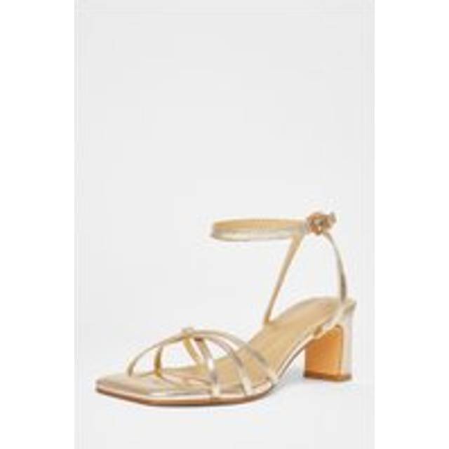 QUIZ Gold Wide Fit Strappy Block Heels - uk 4