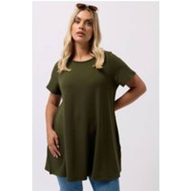 Yours Curve Khaki Green Ribbed Soft Touch Tshirt, Women's Curve & Plus Size, Yours - 22-24