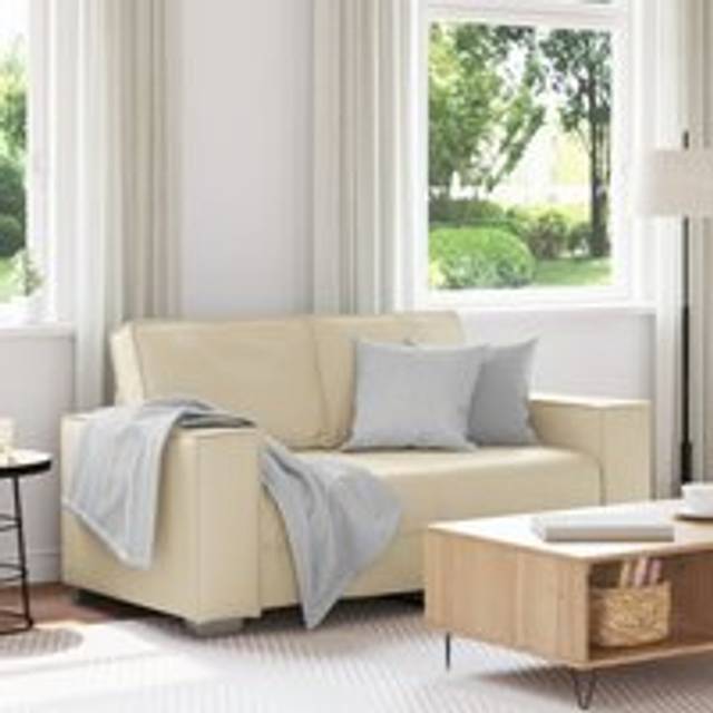 Cream Loveseat Sofa - 120 cm Faux Leather - One Size