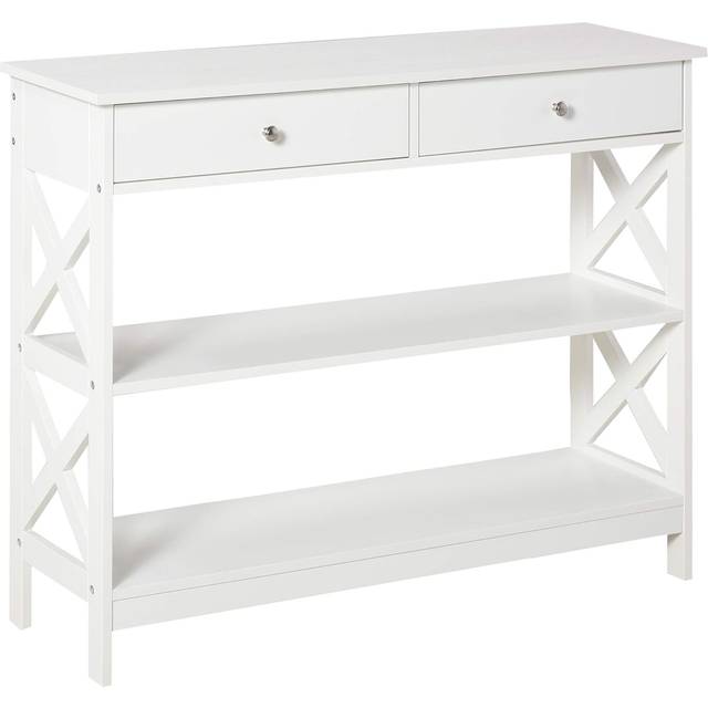 HOMCOM Console Table With Open Top X Support White, White