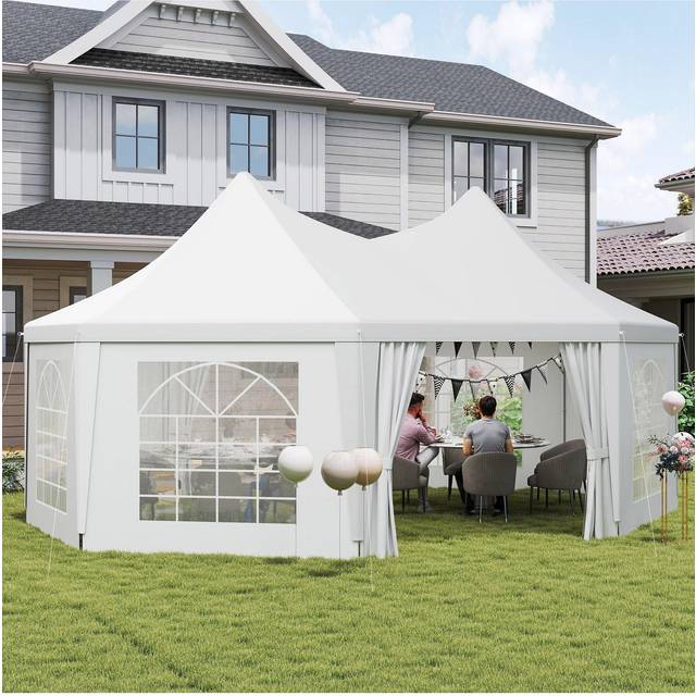 Outsunny 6.8 x 5m Garden Octagonal Gazebo Party Wedding Tent Heavy Duty Marquee, White