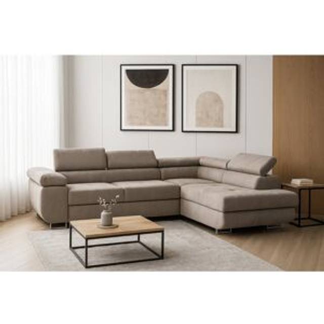 Wade Logan Flavius Corner Sofa Bed Cream 90cm H X 280cm W X 202cm D