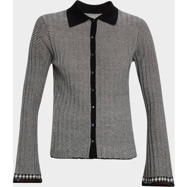 Fine Stripe Silk-Linen Cardigan - Black/Cream - Small