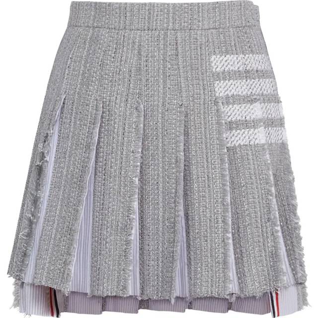 Combo Pleated 4-Bar Tweed Mini Skirt - MED GREY - 40 IT (4 US)