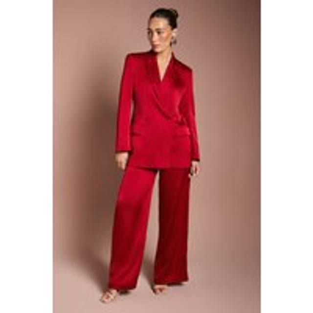 Satin Flare Trouser - Red - 16