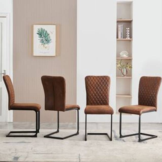 Modern Upholstered Faux Leather Armless Dining Chair - Brown Suede (92.5cm H X 42cm W X 55cm D)
