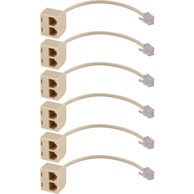 6X RJ11 6P4C 2 Way Outlet Telephone Line Splitter Adapter Beige