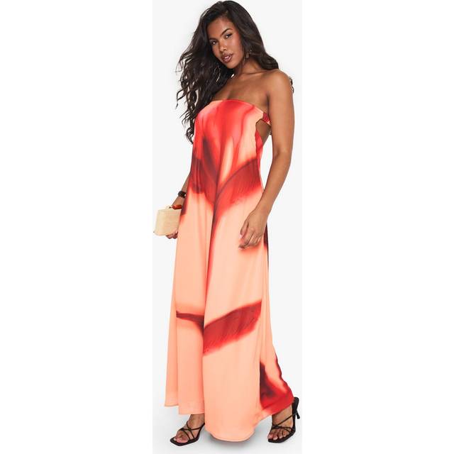 Womens Tropical Print Column Maxi Dress - Orange - 18, Orange