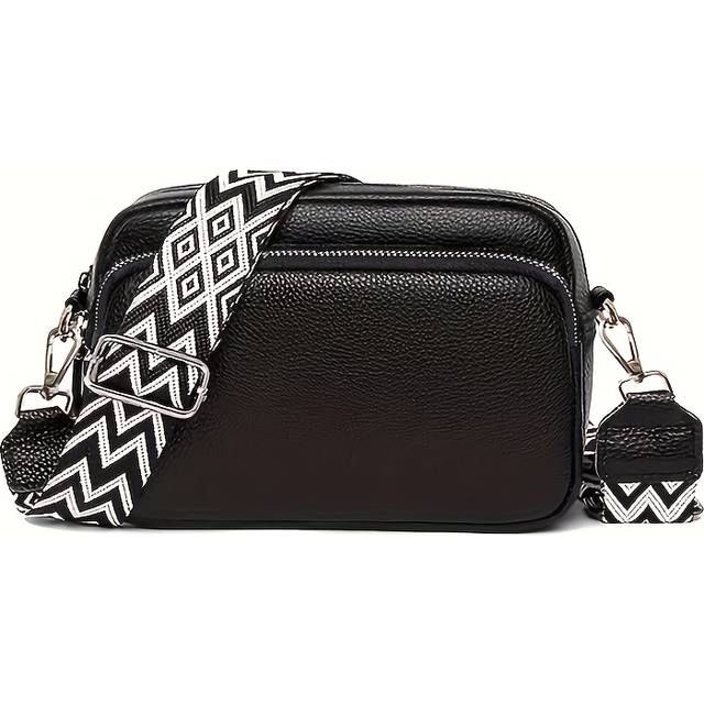 TEMU Women' Crossbody Bag - Lightweight, Shoulder Purse With Coin Pocket, Textured Commuter Bag For Everyday Use, White With Geometric Pattern Strap