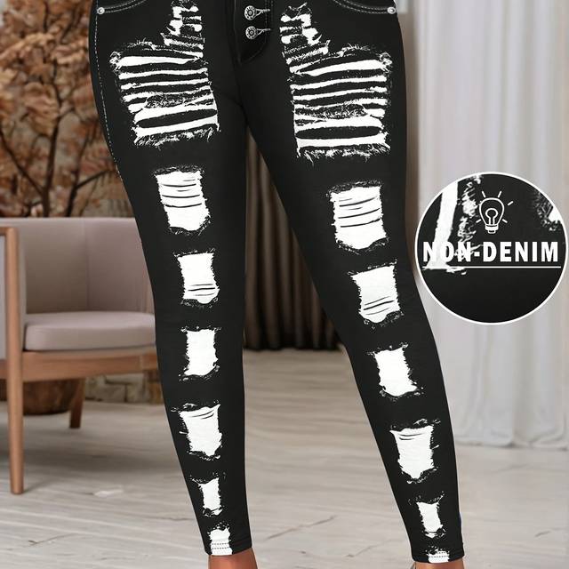 TEMU Women's Leggings, Tight Pants With A Denim Print