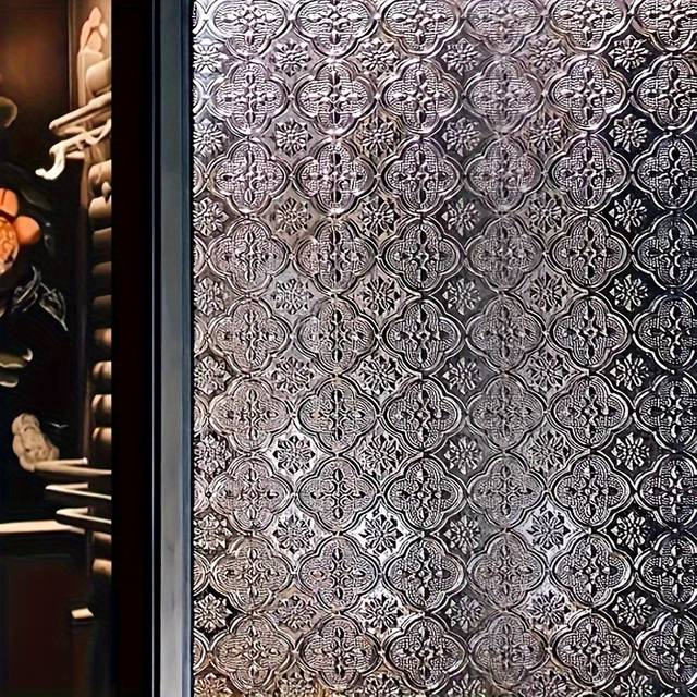 TEMU Thick Frosted Glass Privacy Sticker - Translucent, Non-transparent, Static Cling Plastic Film For Home Decor, 3d Floral Pattern, Privacy For