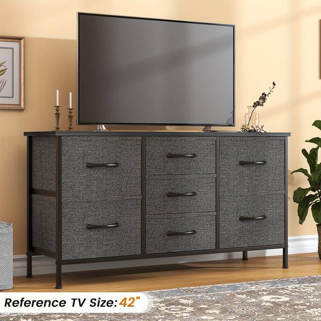 TEMU Large 7-drawer Dresser, Mdf Wooden Top & Fabric Drawers, Adjustable Feet, Anti-tip Safety, Bedroom, Living Room, Or Office Storage