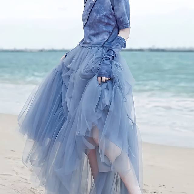 TEMU Elegant High-waisted A-line Skirt For Women - Flattering Polyester Long Skirt With Flowing Layers, Machine Washable, Versatile Style, Maxi Skirt