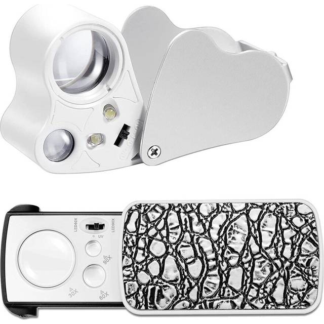 2 Pieces Jewelers Loupe 30X 60X 90X Jewelers Eye Loupe Magnifier Jewelry Magnifying Glass Loop Bright LED Light
