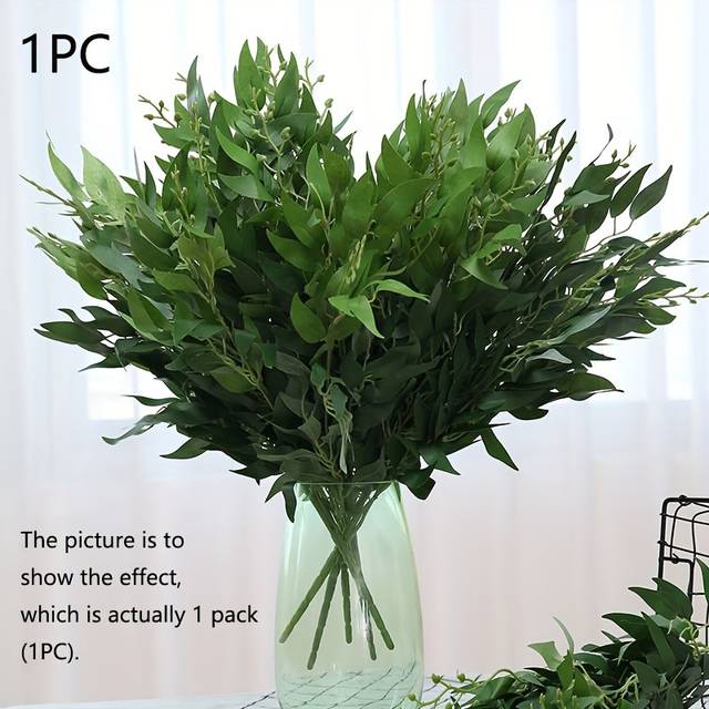 TEMU Premium Artificial Bouquet - Realistic Green Foliage With Clear Textured Design For Weddings, Engagements, And Home Decor - Fabric Material, No Battery Required