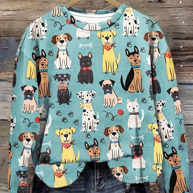 TEMU Plus Size Casual Animal Print Long Sleeve Crew Neck T-shirt | Polyester And Spandex Blend, Stretch, Knit Fabric | Women's Fall/spring Top