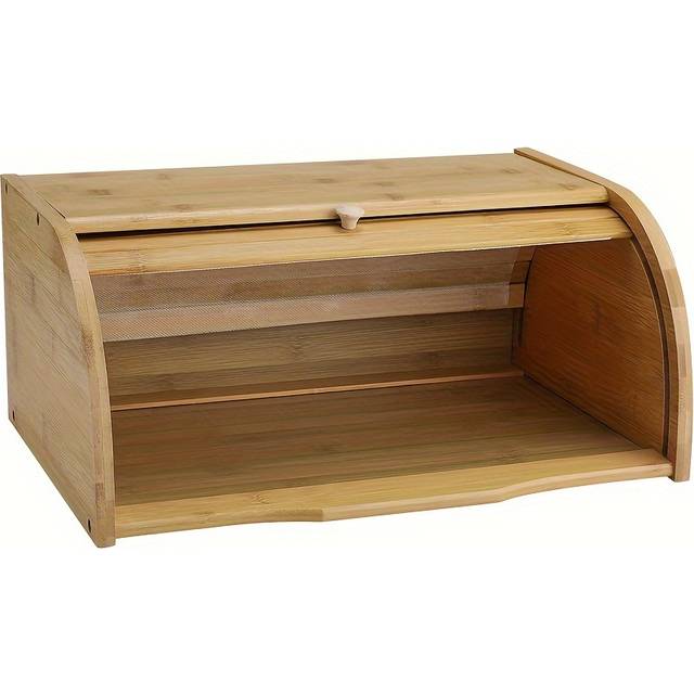 TEMU Bamboo Wood Bread Bin Roll Storage Container Box Countertop Bin Kitchen Countertop Loaf Holiday Gift Guide Valentine's Day Gifts