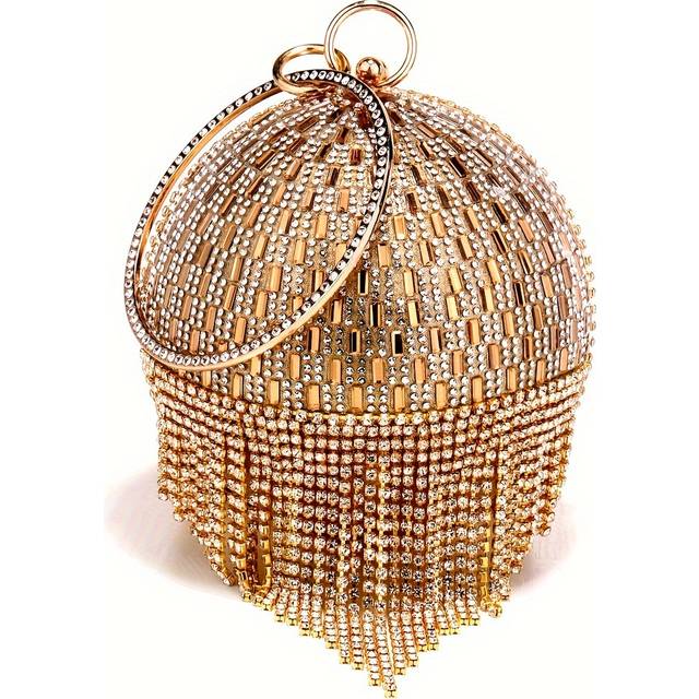 TEMU Tassel Rhinestones Women Evening Bags Design Acrylic Handle Clutch With Chain Shoulder Handbags