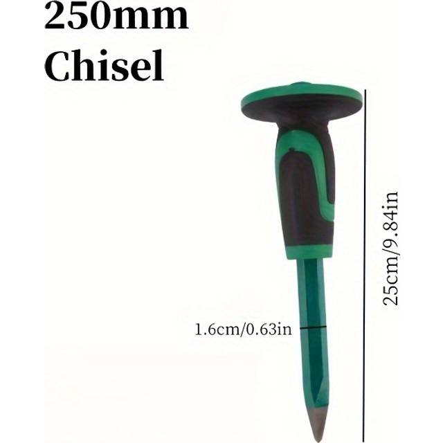TEMU Ultra-sharp Heavy-duty Masonry Chisel With Ergonomic Hand Guard - Alloy Steel, Dual Flat & Pointed Heads For Use In Construction, Woodworking & More