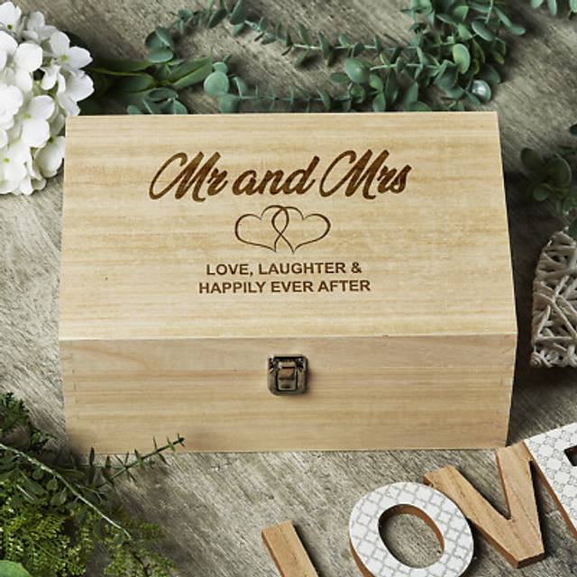 Mr and mrs large wooden keepsake box wedding or anniversary gift hb-41
