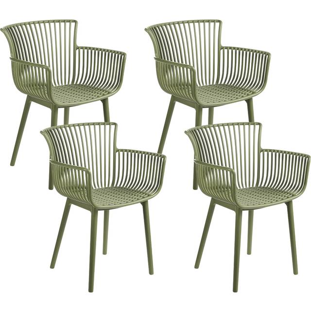 Beliani - Set of 4 Plastic Dining Chairs Indoor Outdoor with Armrests Green Pesaro