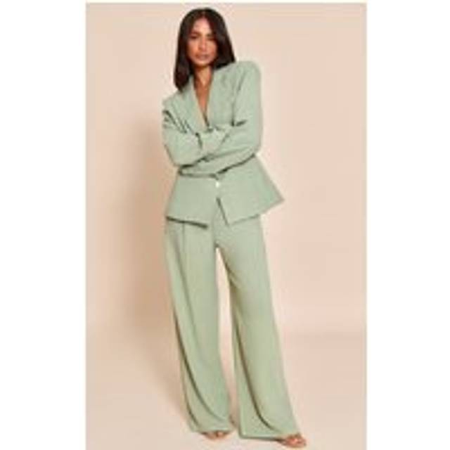 Petite Sage Green Linen Pleat Trousers, Sage Green - 4
