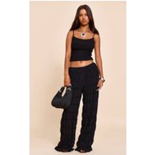 Petite Black Chiffon Wide Leg Trouser, Black - 12