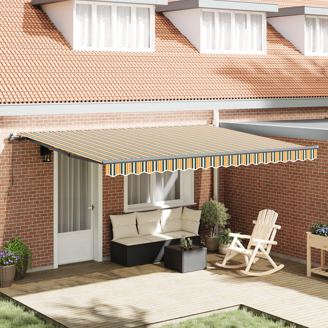 vidaXL Manual Retractable Awning Green and Yellow 450x350 cm