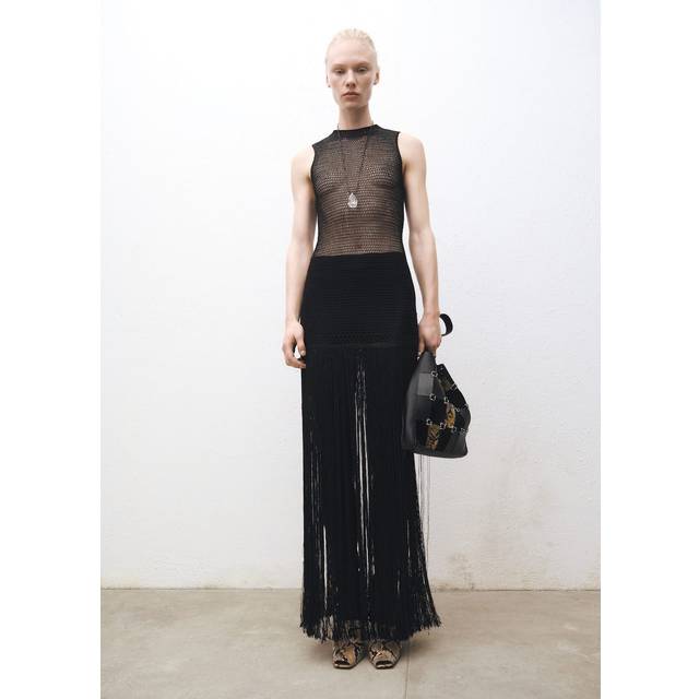 Openwork knit dress with fringes black - Woman - 8 - MANGO - Black