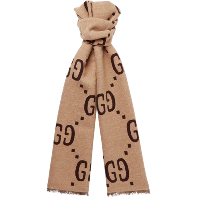 GUCCI Men's Jacquard Wool GG Scarf - Beige