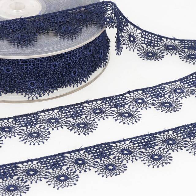 Stephanoise Embroidery Tulle Lace Trim Navy Blue