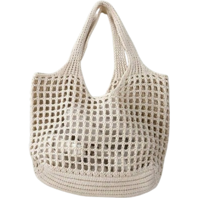 Lätt, avslappnad minimalistisk stor kapacitet ihålig vävd shoppingväska virkad väska, mors dag-present till mamma, stor kapacitet tygväska för resor s - Beige (Mini,En-Storlek,Beige trumpet,Höst och vinter)