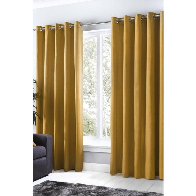 Fusion Sorbonne Lined Ready Made Eyelet Curtains Ochre - Yellow/Ochre