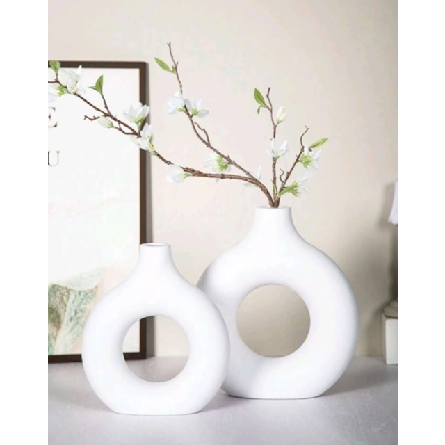 1 st Vit plast cirkulär blomstervasdekoration, simulerad torr blomdekorationsvas, konstnärlig vas för blomsterarrangemang, enkel utställningshallsdeko - Vitt (M(1st),S+M(2st),S(1st),L(1st),M+L(2st))