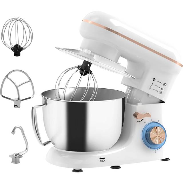 Homcom - Electric Stand Mixer, 4.5L Food Mixer with Dough Hook, Whisk, White