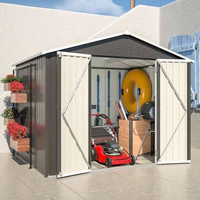 (8X6FT, Anthracite) Birchtree Steel Apex Garden Shed | Metal Garden Tool Shed