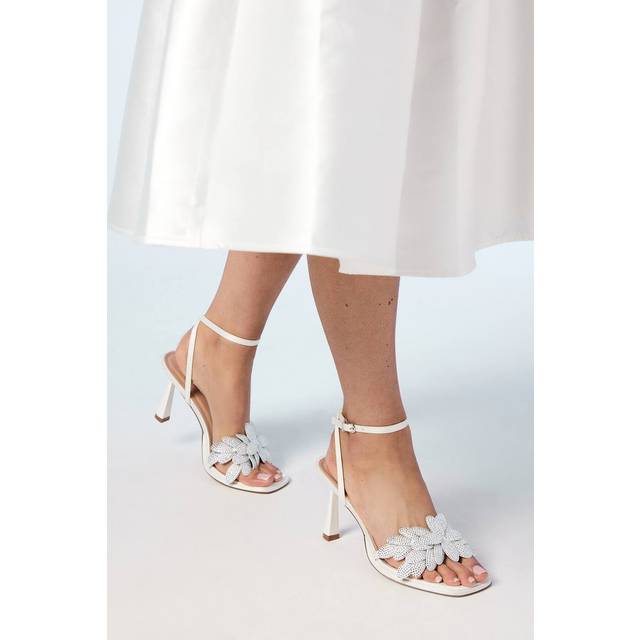 Bridal Sandie Satin Diamante Petal High Heel Platform Sandals - White - 5