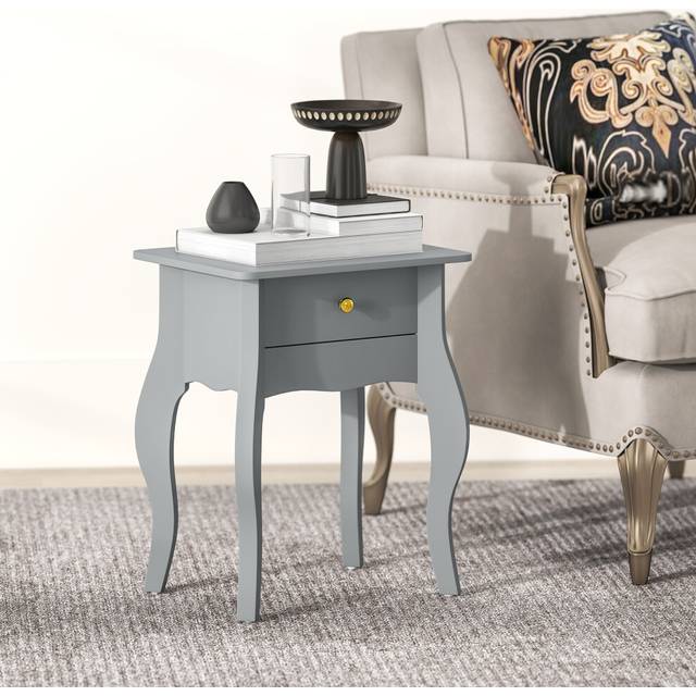 Homcom End Table French Style Small Table With Drawer And Curved Legs, Grey - One Size