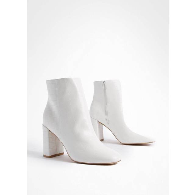 Womens Round Toe Block Heel Ankle Boots - White - 8, White