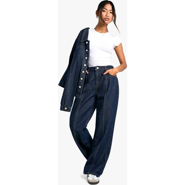 Womens Seam Detail Contrast Stitch Raw Indigo Straight Leg Jean - Blue - 12, Blue