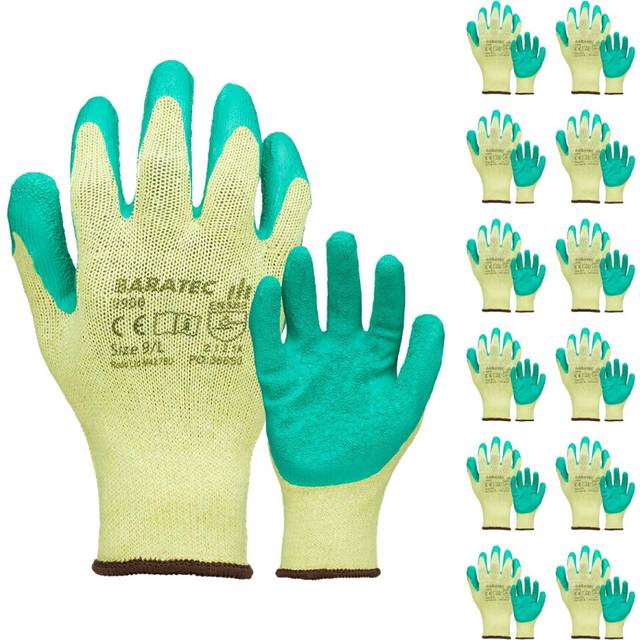 Baratec Pack of 12 Work Gloves, Latex Gloves, Gardening Gloves, Mens Womens, Waterproof Latex Grip, Safety Gloves, Working Gloves, Heavy Duty Gloves,