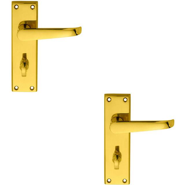 2x PAIR Straight Victorian Lever on Bathroom Backplate 150 x 43mm Polished Brass