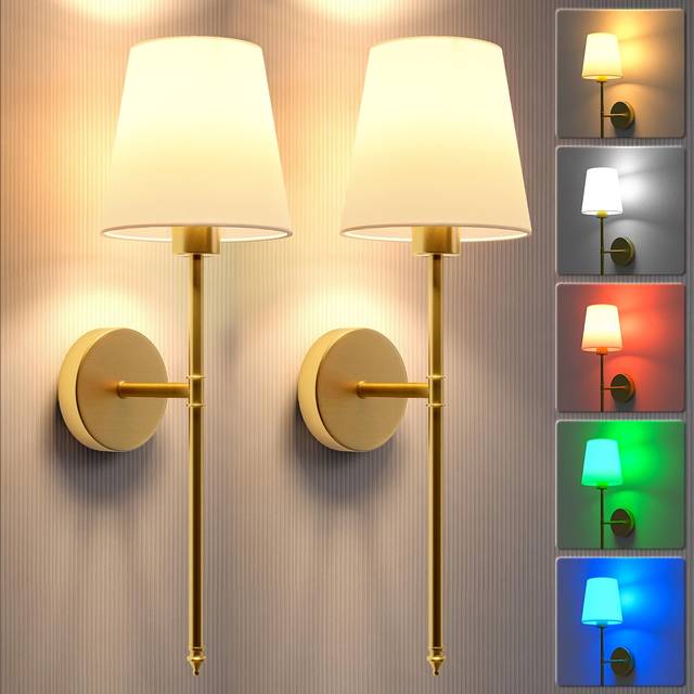 TEMU 2packs Battery Operated Wall Sconce Set Of 2 Wireless Wall Lights With Remote For Bedroom - Rechargeable 10 Colors Golden/black Wall Lamp For Living Room Hallway Decor