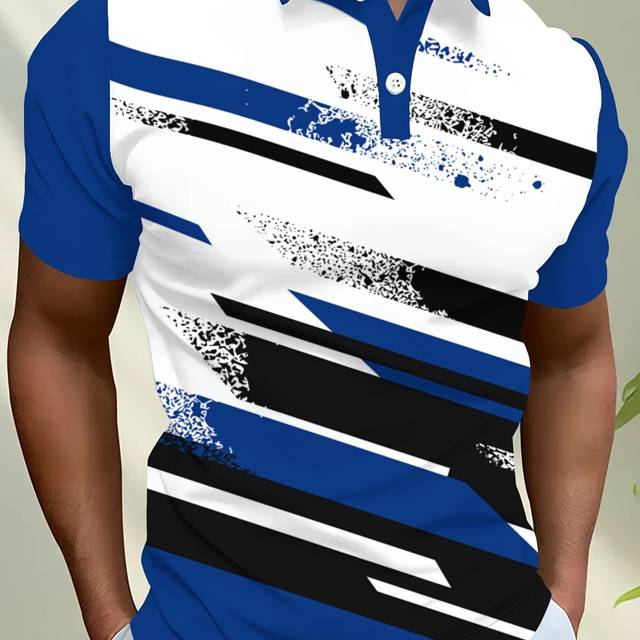 TEMU Men's Casual Streetwear Short Sleeve Shirt With 3d Print, Button-up Collar, Stretch Fabric, Color , Summer Fashion Top For Casual Attire, Streetwear Fashion | Buttonup Collar | Shirt