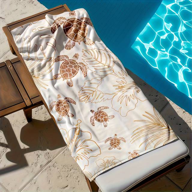 TEMU Extra Large Microfiber Beach Towel - Lightweight, Quick-dry, Turtle Pattern, Soft Polyester, Machine Washable, Versatile Towel For Beach, Camping, Swimming, Fitness