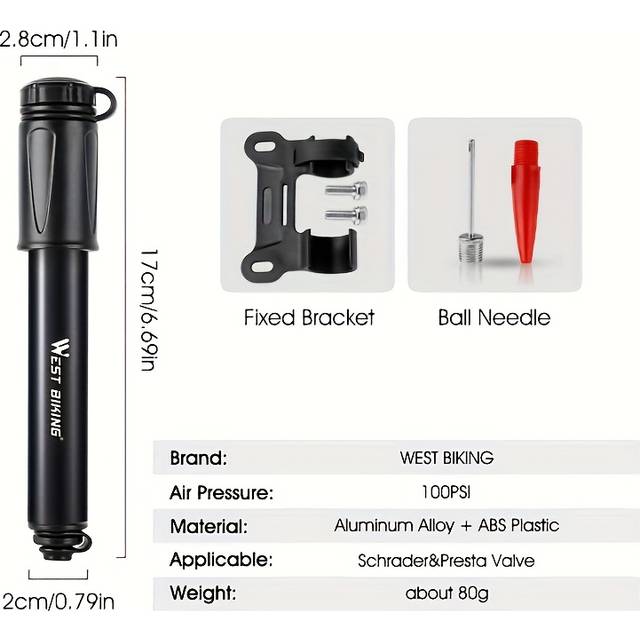TEMU West Biking High Pressure Bike Pump - Psi, Aluminum Alloy Body, Durable With Led Light, Schrader & Valves, Bikes, Bicycle Accessories | Led Light Pump | Durable Construction, Bike Pump