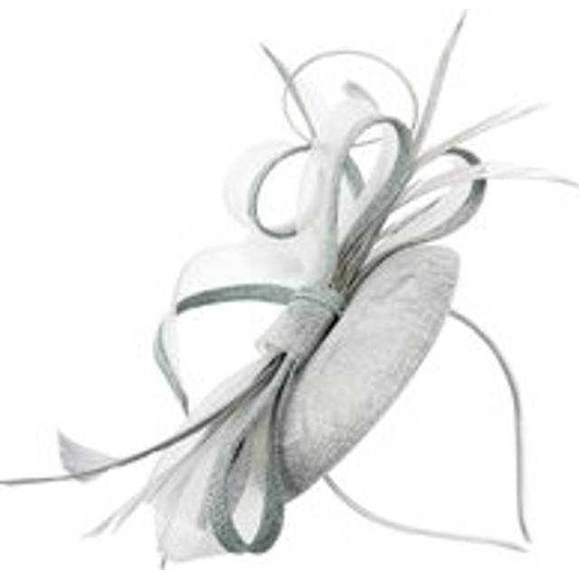Womens Round Fascinator with Bow & Feathers - Grey - One Size